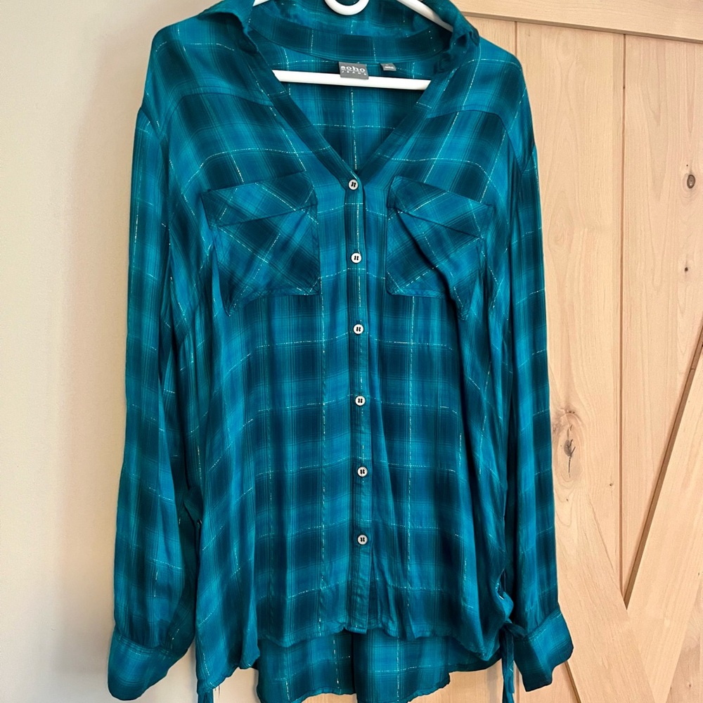 Soho Teal Plaid Blouse